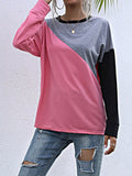 Color Block Casual Round Neck Sweatshirt - Trendsi - Flyclothing LLC