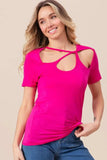 BiBi Cutout Asymmetrical Neck Short Sleeve T-Shirt - Trendsi - Flyclothing LLC