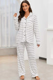 Striped V-Neck Long Sleeve Top and Pants Lounge Set - Trendsi - Flyclothing LLC