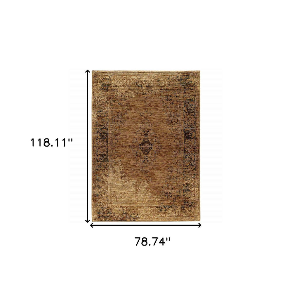 7' X 10' Brown Oriental Power Loom Area Rug - Homeroots - Flyclothing LLC