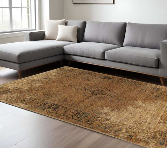 7' X 10' Brown Oriental Power Loom Area Rug - Homeroots - Flyclothing LLC