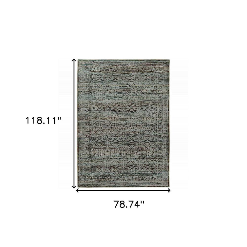 7' X 10' Blue Green Oriental Power Loom Area Rug - Homeroots - Flyclothing LLC