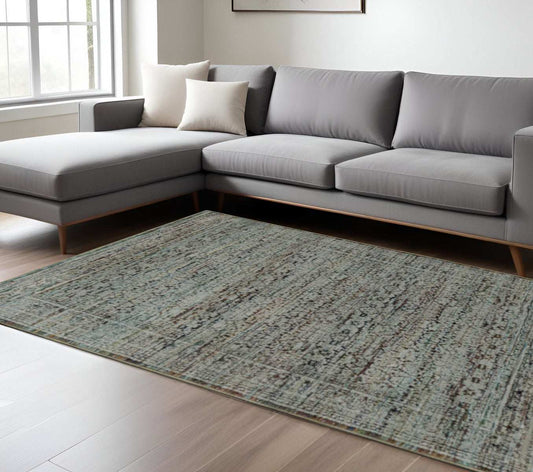 7' X 10' Blue Green Oriental Power Loom Area Rug - Homeroots - Flyclothing LLC