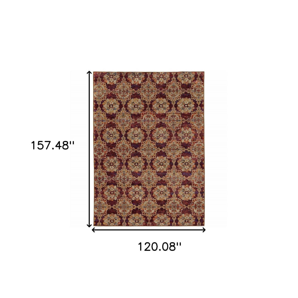 10' X 13' Red and Gold Oriental Power Loom Area Rug - Homeroots - Flyclothing LLC