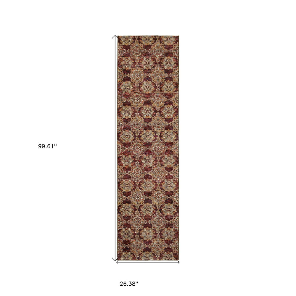 8' Runner Red and Gold Oriental Power Loom Runner Rug - Homeroots - Flyclothing LLC