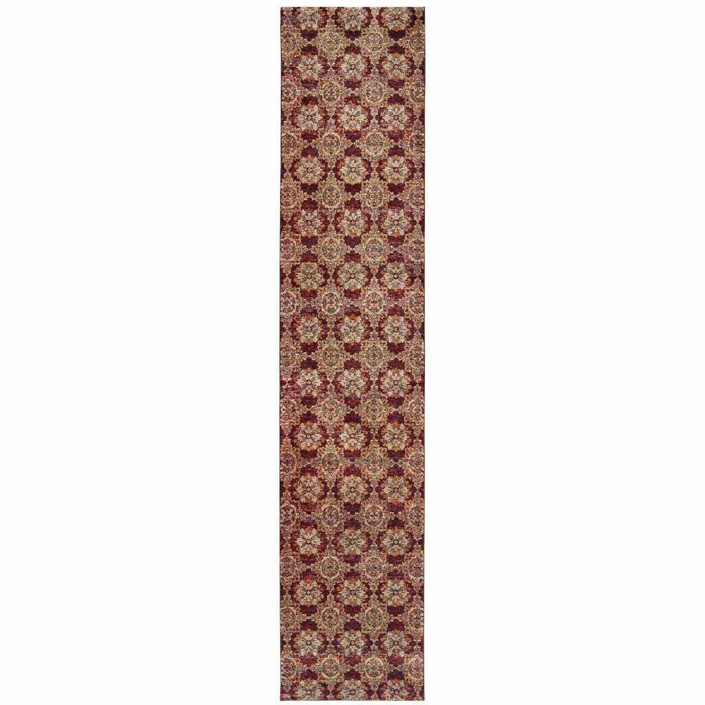 12' Runner Red and Gold Oriental Power Loom Runner Rug - Homeroots - Flyclothing LLC