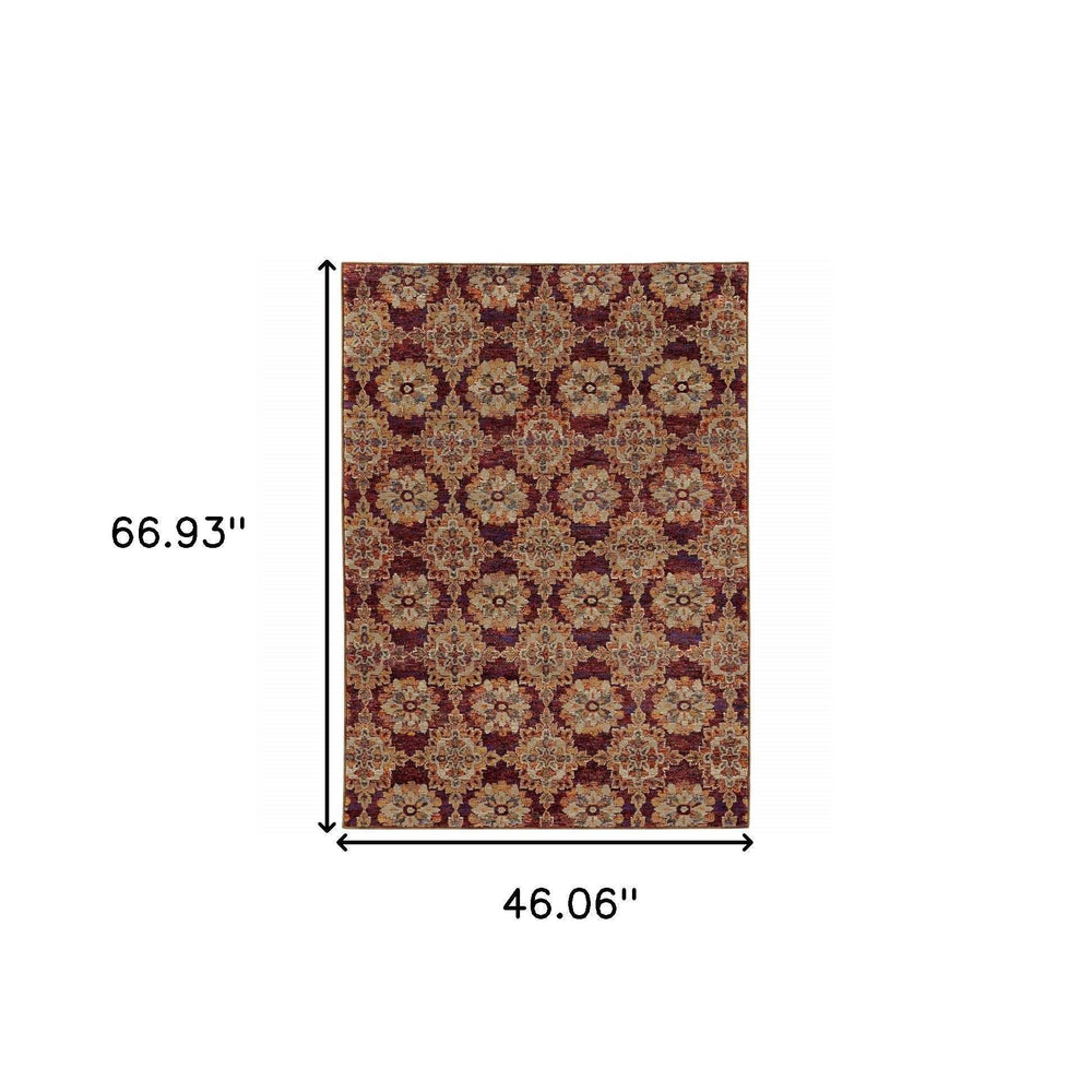3' X 5' Red and Gold Oriental Power Loom Area Rug - Homeroots - Flyclothing LLC