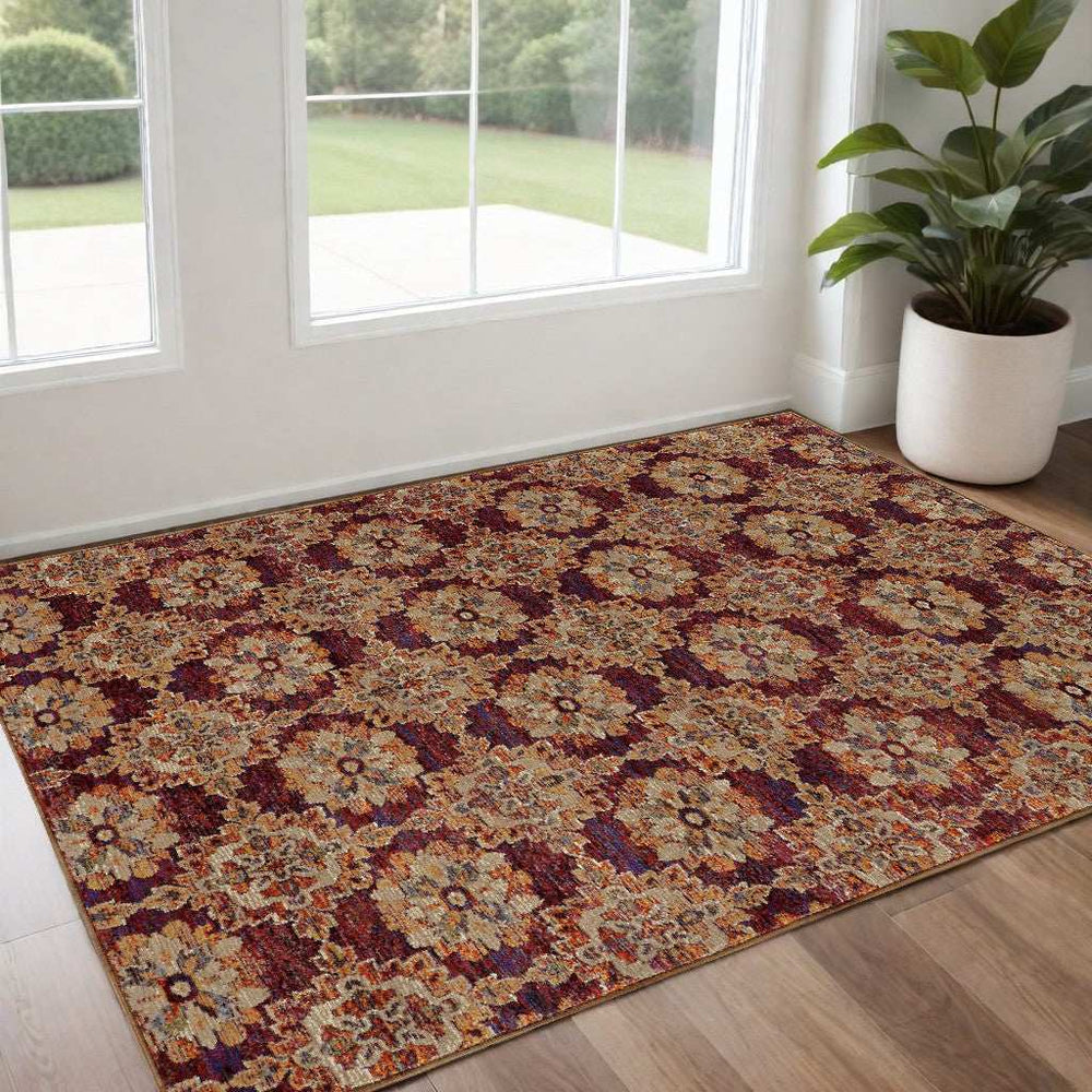 3' X 5' Red and Gold Oriental Power Loom Area Rug - Homeroots - Flyclothing LLC