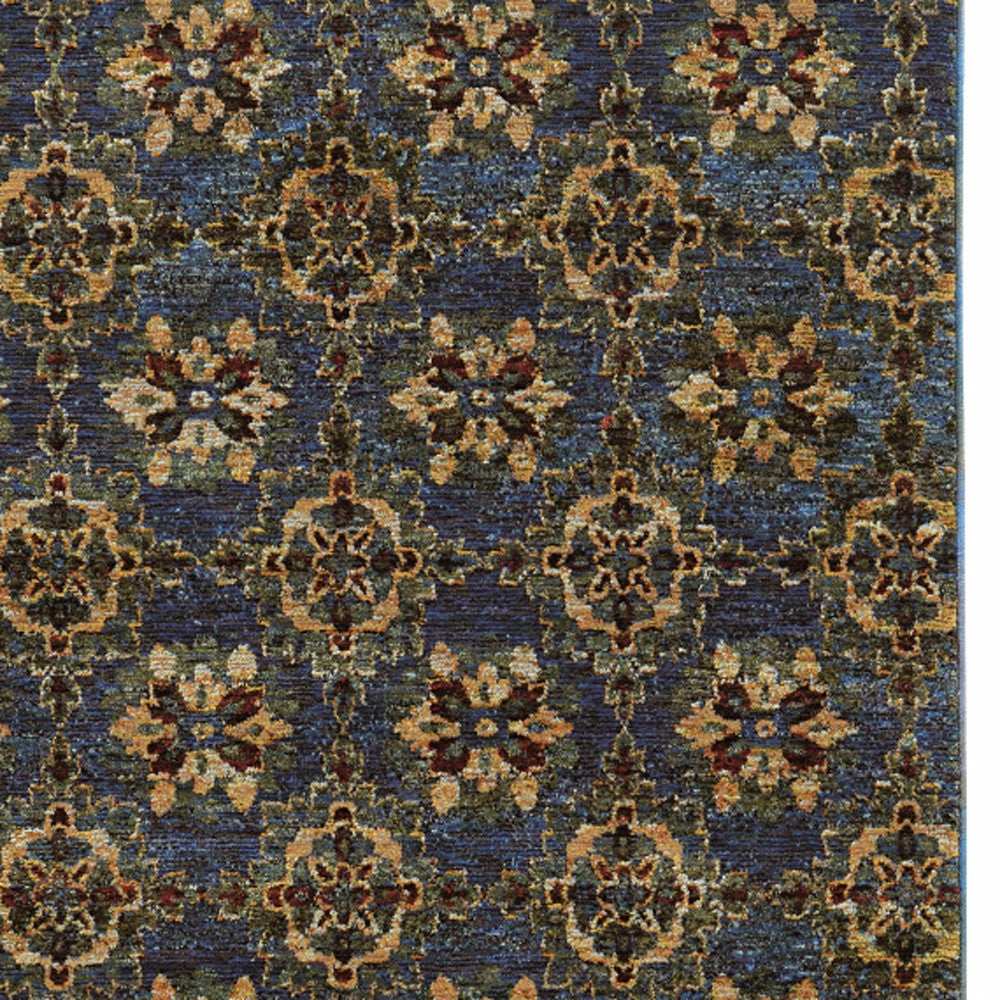 10' X 13' Blue and Gold Oriental Power Loom Area Rug - Homeroots - Flyclothing LLC