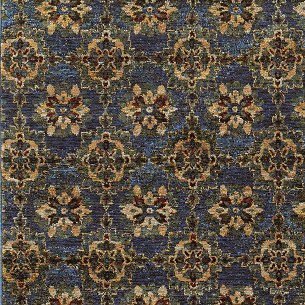 2' X 3' Blue and Gold Oriental Power Loom Area Rug - Homeroots - Flyclothing LLC