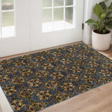 2' X 3' Blue and Gold Oriental Power Loom Area Rug - Homeroots - Flyclothing LLC