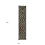 12' Runner Blue and Gold Oriental Power Loom Runner Rug - Homeroots - Flyclothing LLC