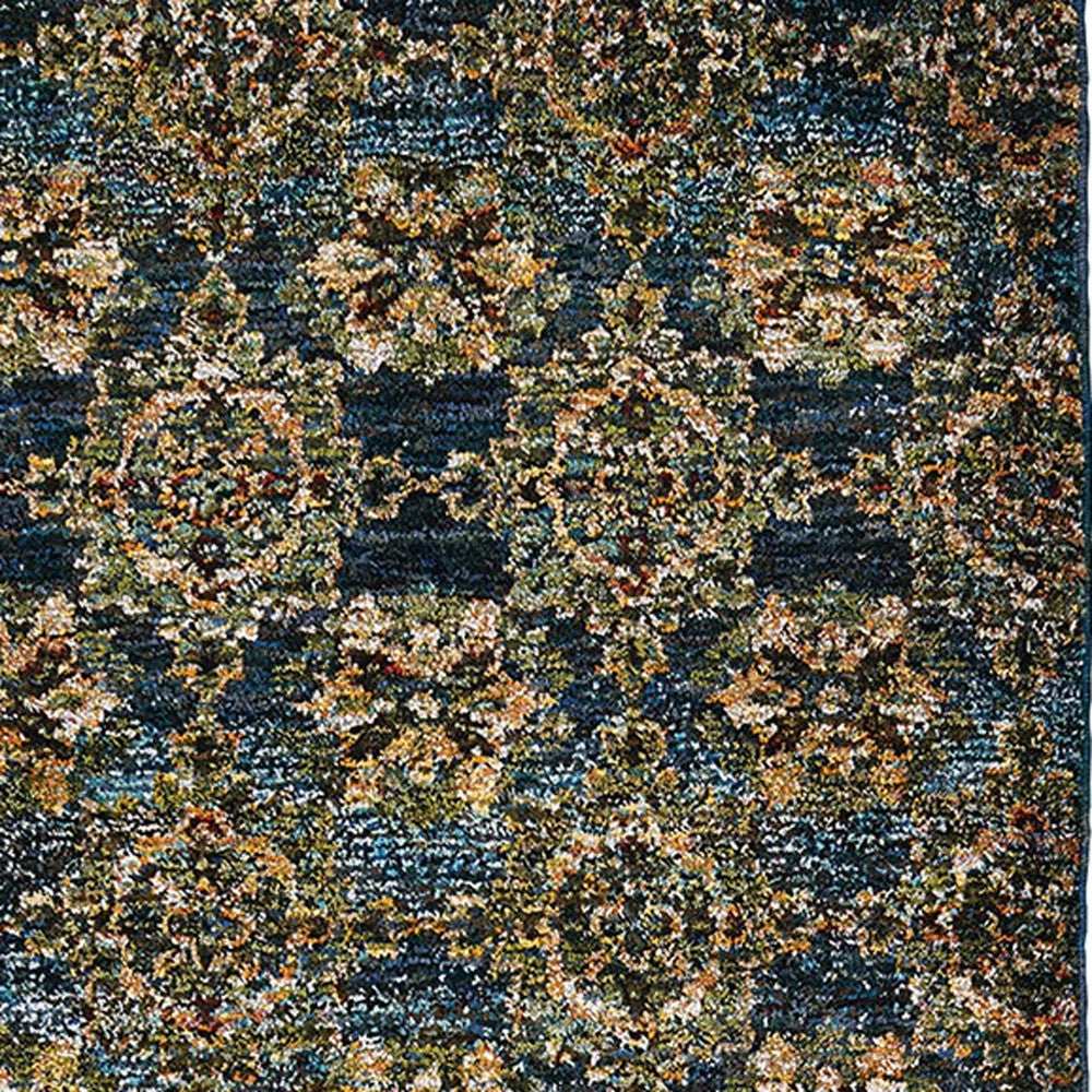12' Runner Blue and Gold Oriental Power Loom Runner Rug - Homeroots - Flyclothing LLC
