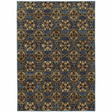 3' X 5' Blue and Gold Oriental Power Loom Area Rug - Homeroots - Flyclothing LLC