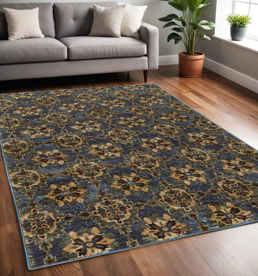 5' X 7' Blue and Gold Oriental Power Loom Area Rug - Homeroots - Flyclothing LLC
