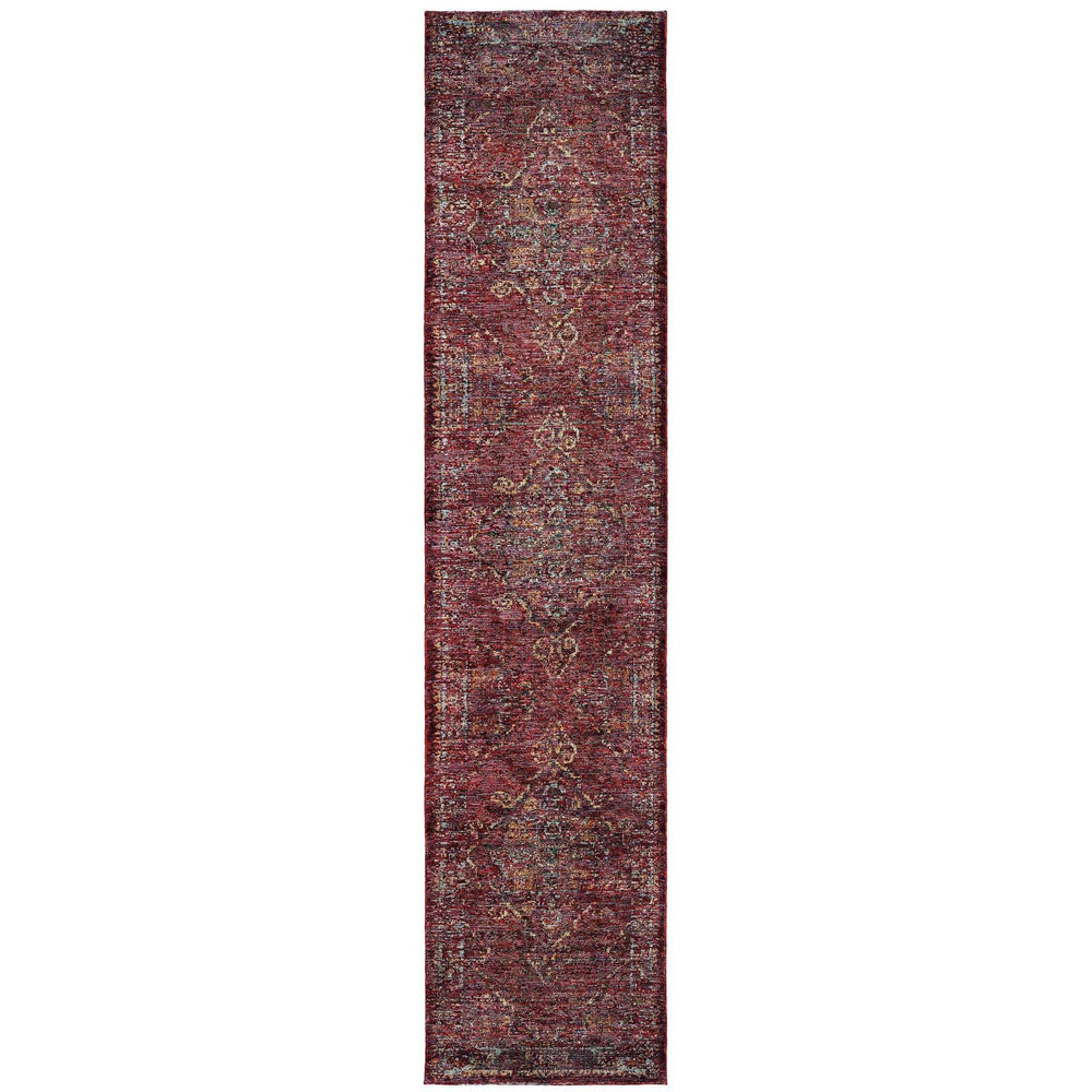 12' Runner Red and Gold Oriental Power Loom Runner Rug - Homeroots - Flyclothing LLC