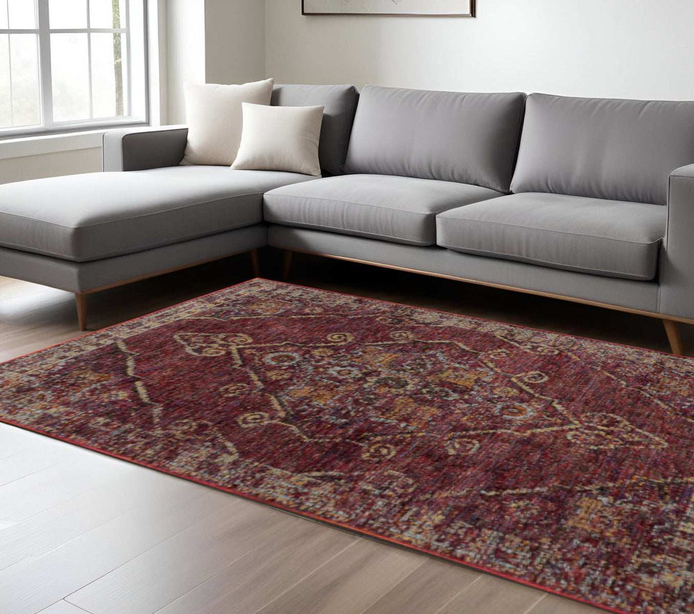 7' X 10' Red and Gold Oriental Power Loom Area Rug - Homeroots - Flyclothing LLC