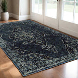 2' X 3' Blue and Ivory Oriental Power Loom Area Rug - Homeroots - Flyclothing LLC