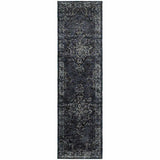 8' Runner Blue and Ivory Oriental Power Loom Runner Rug - Homeroots - Flyclothing LLC
