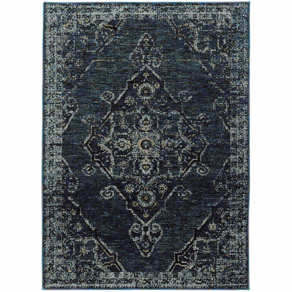 3' X 5' Blue and Ivory Oriental Power Loom Area Rug - Homeroots - Flyclothing LLC