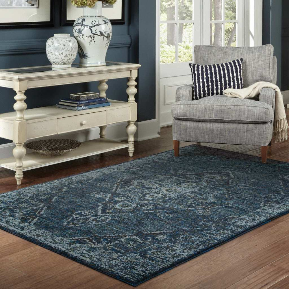 3' X 5' Blue and Ivory Oriental Power Loom Area Rug - Homeroots - Flyclothing LLC