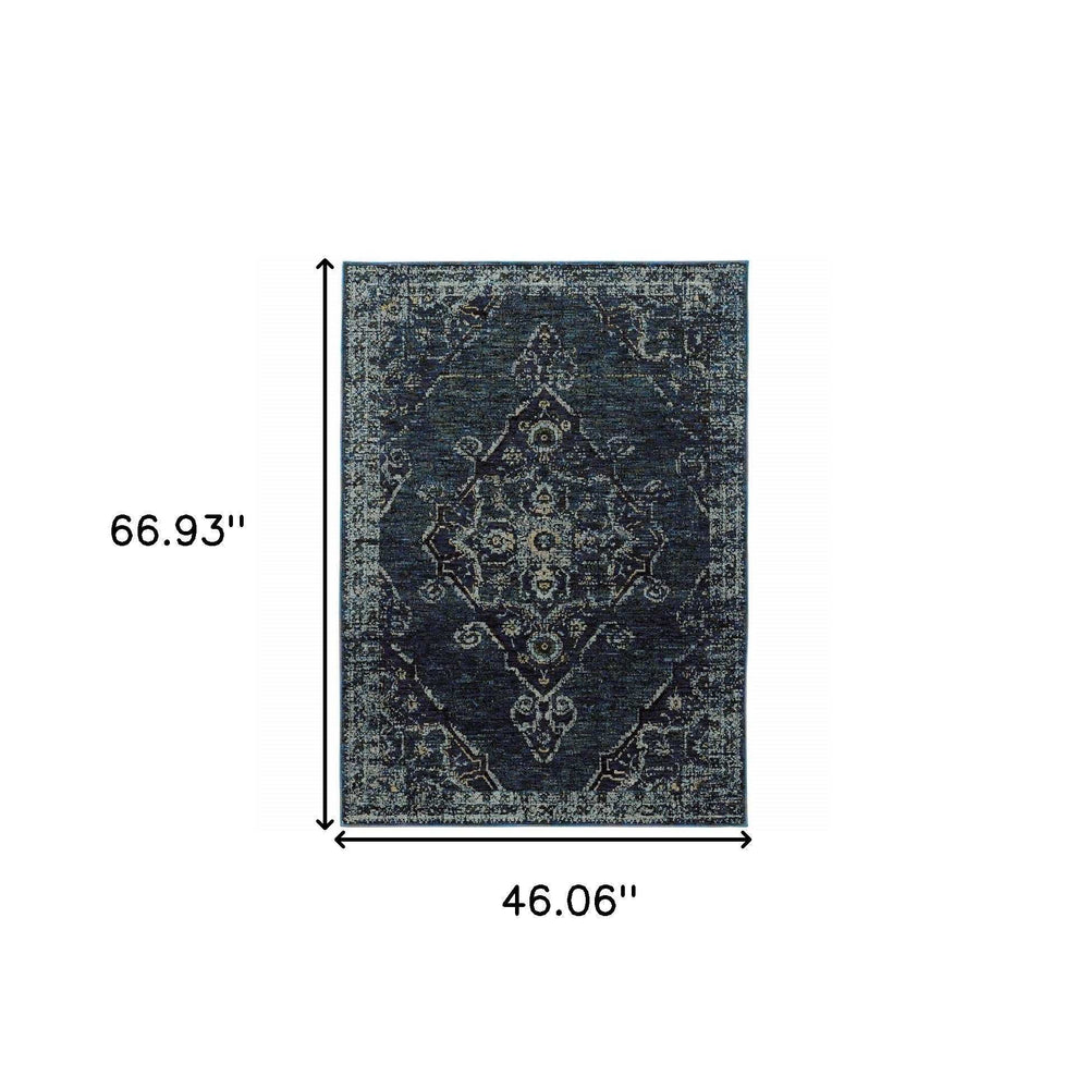 3' X 5' Blue and Ivory Oriental Power Loom Area Rug - Homeroots - Flyclothing LLC