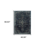 3' X 5' Blue and Ivory Oriental Power Loom Area Rug - Homeroots - Flyclothing LLC