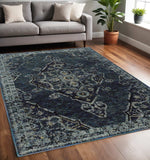 5' X 7' Blue and Black Oriental Power Loom Area Rug - Homeroots - Flyclothing LLC