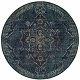 8' Blue and Black Round Oriental Power Loom Area Rug - Homeroots - Flyclothing LLC