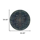 8' Blue and Black Round Oriental Power Loom Area Rug - Homeroots - Flyclothing LLC
