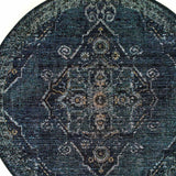 8' Blue and Black Round Oriental Power Loom Area Rug - Homeroots - Flyclothing LLC