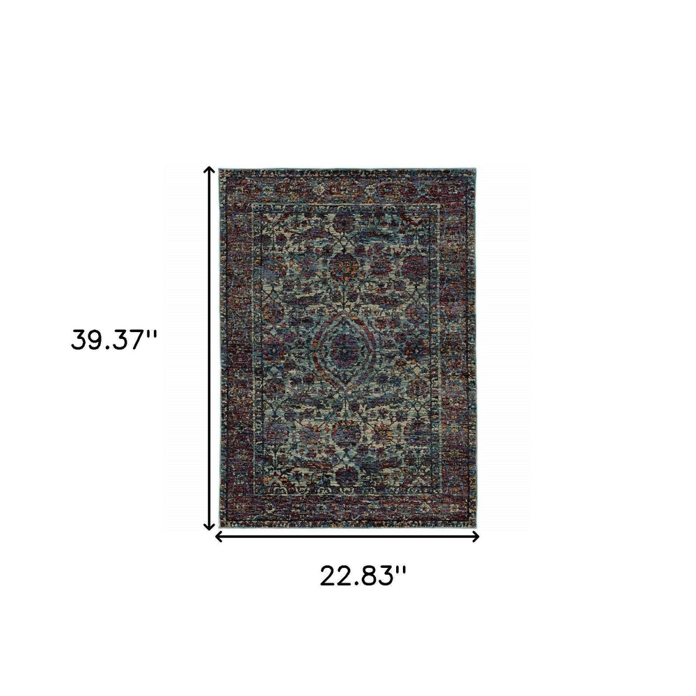 2' X 3' Blue and Purple Oriental Power Loom Area Rug - Homeroots - Flyclothing LLC