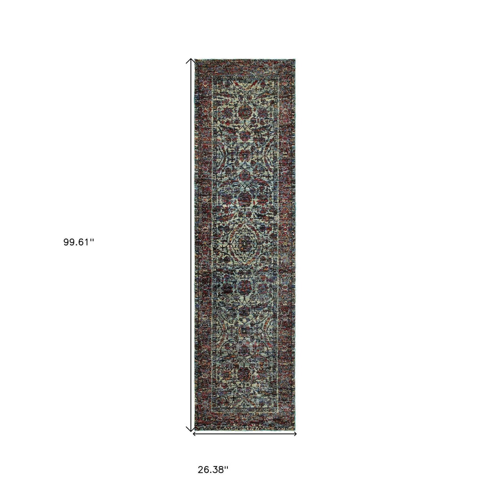 8' Runner Blue and Purple Oriental Power Loom Runner Rug - Homeroots - Flyclothing LLC