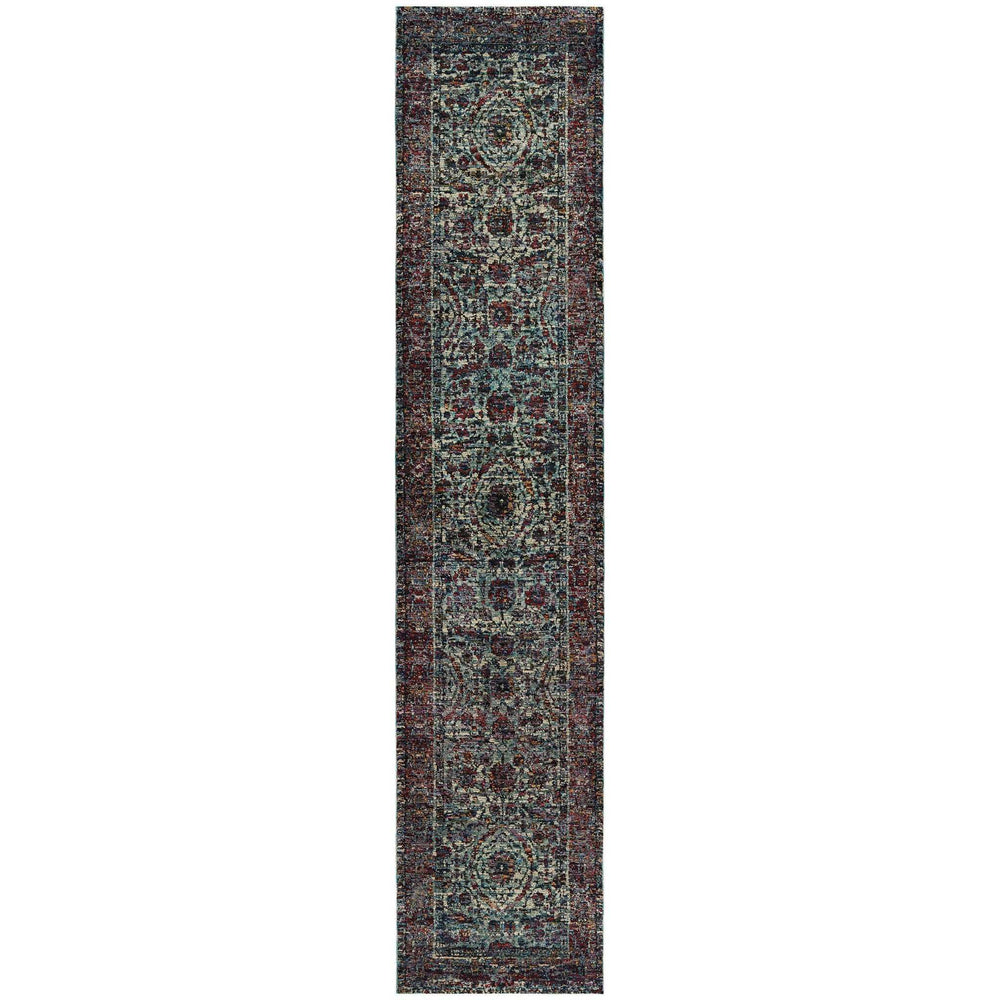 12' Runner Blue and Purple Oriental Power Loom Runner Rug - Homeroots - Flyclothing LLC