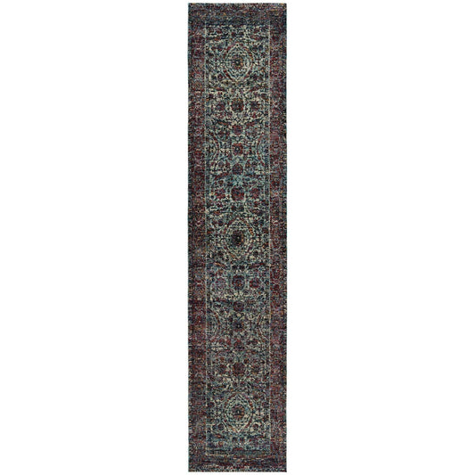 12' Runner Blue and Purple Oriental Power Loom Runner Rug - Homeroots - Flyclothing LLC
