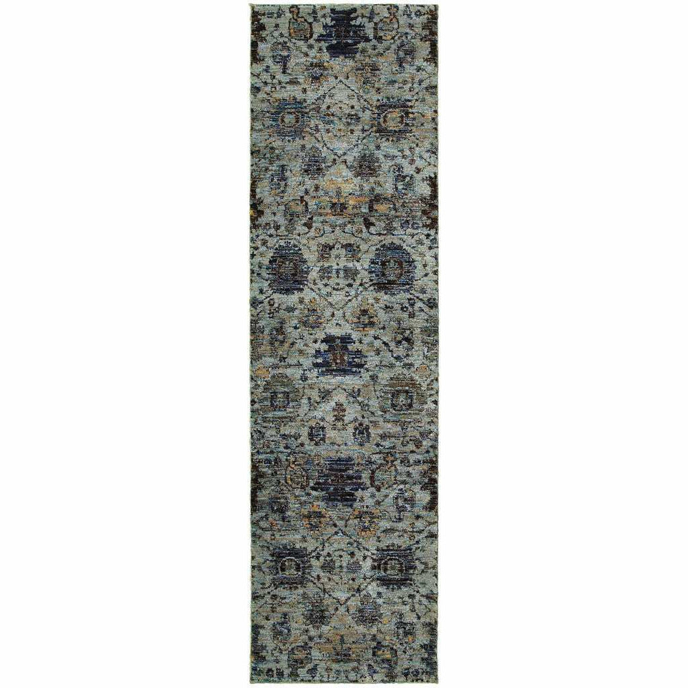 8' Runner Blue Green Oriental Power Loom Runner Rug - Homeroots - Flyclothing LLC