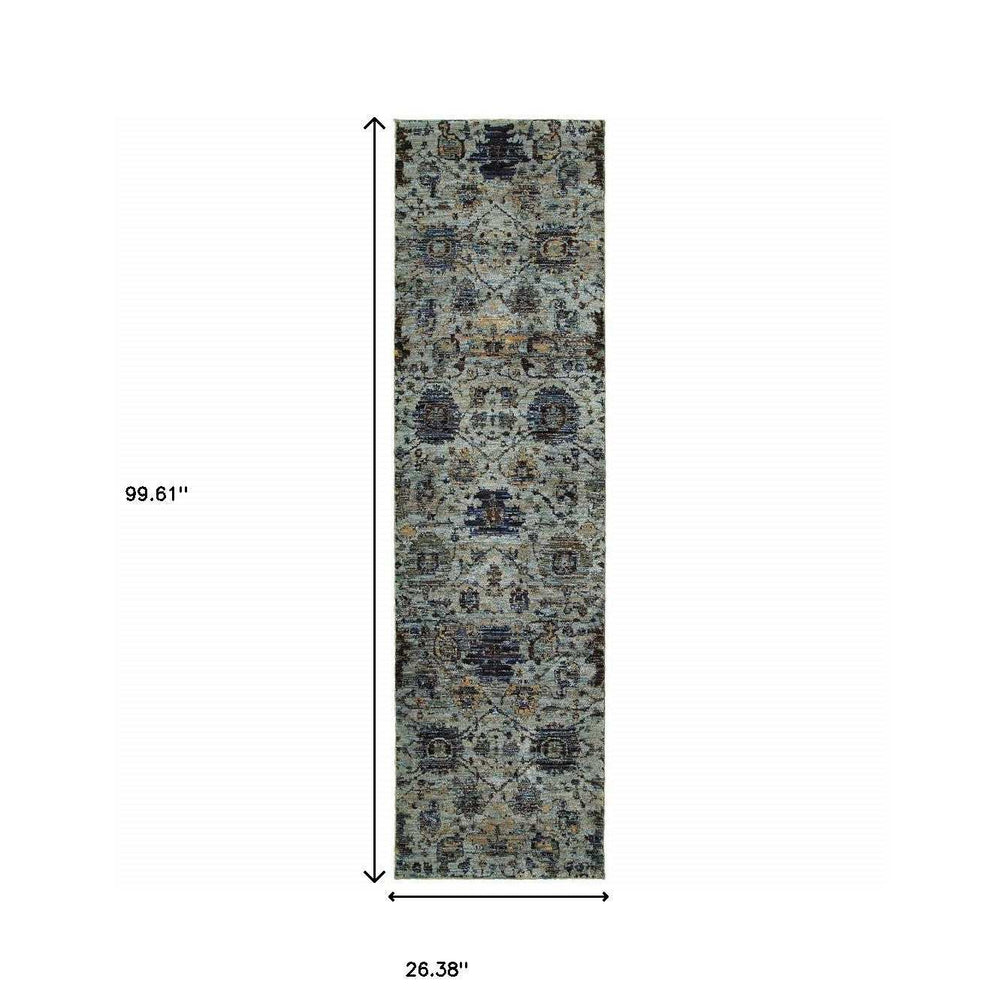 8' Runner Blue Green Oriental Power Loom Runner Rug - Homeroots - Flyclothing LLC