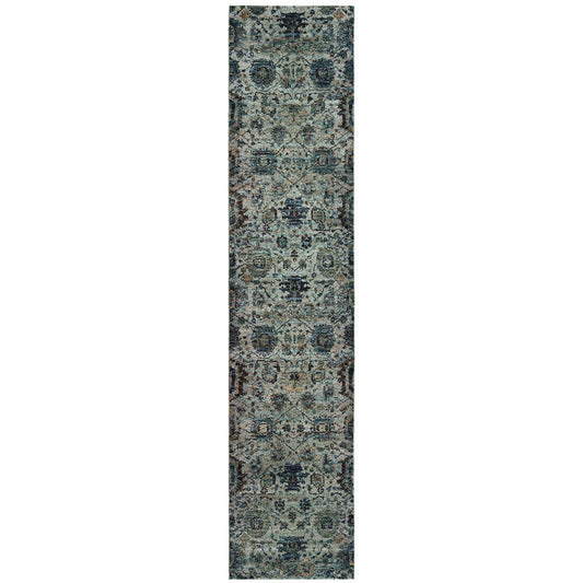 12' Runner Blue and Navy Oriental Power Loom Runner Rug - Homeroots - Flyclothing LLC
