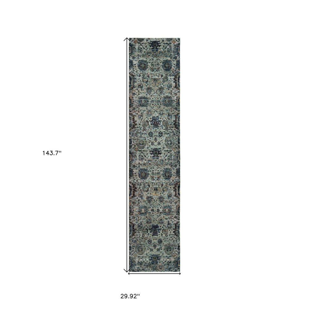 12' Runner Blue and Navy Oriental Power Loom Runner Rug - Homeroots - Flyclothing LLC