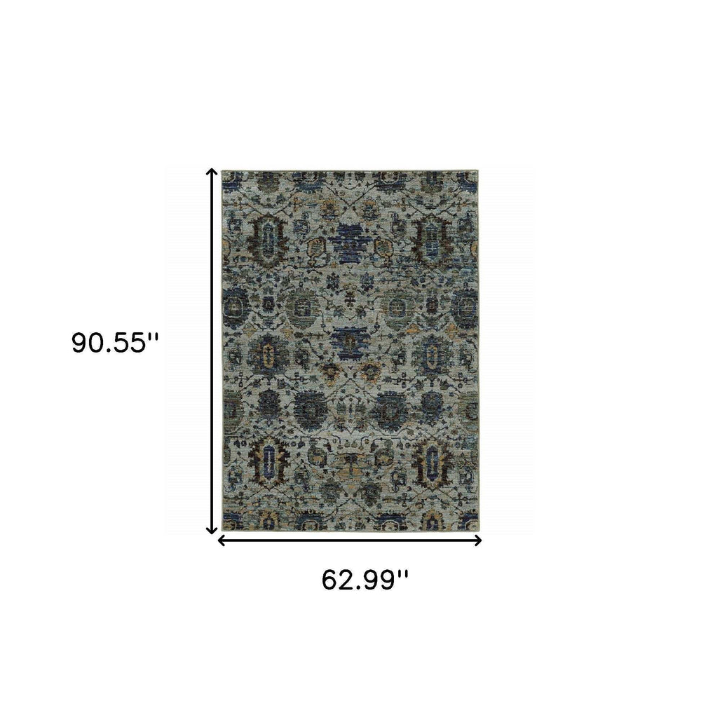5' X 7' Blue Green Oriental Power Loom Area Rug - Homeroots - Flyclothing LLC