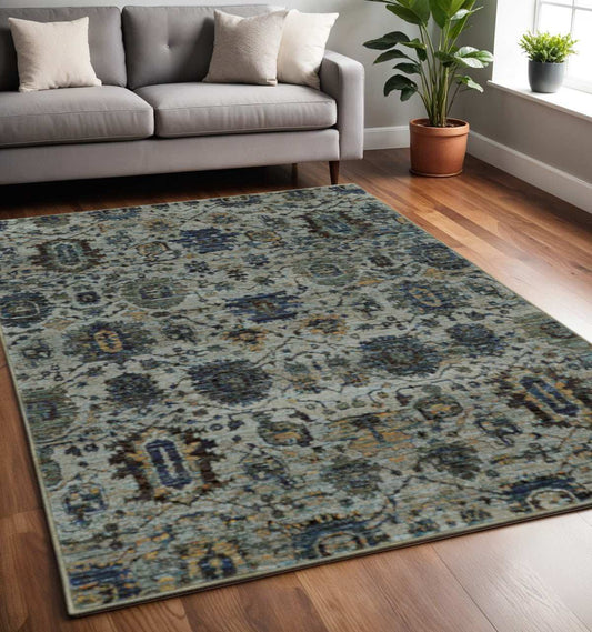 5' X 7' Blue Green Oriental Power Loom Area Rug - Homeroots - Flyclothing LLC