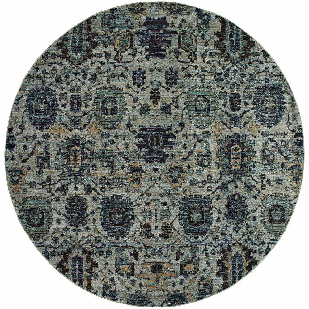 8' Blue Green Round Oriental Power Loom Area Rug - Homeroots - Flyclothing LLC