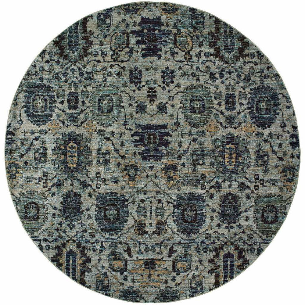 8' Blue Green Round Oriental Power Loom Area Rug - Homeroots - Flyclothing LLC