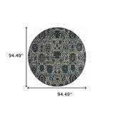 8' Blue Green Round Oriental Power Loom Area Rug - Homeroots - Flyclothing LLC
