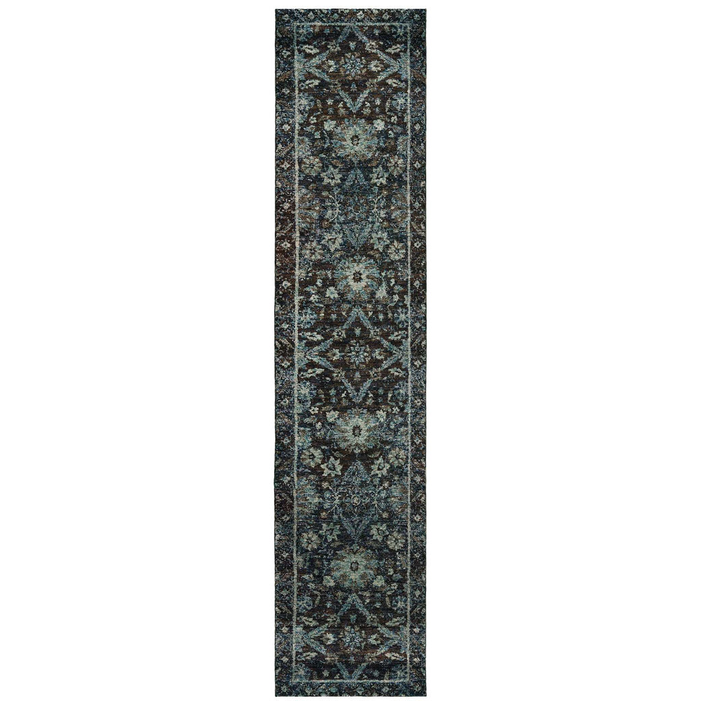 12' Runner Navy and Blue Oriental Power Loom Runner Rug - Homeroots - Flyclothing LLC