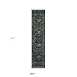 12' Runner Navy and Blue Oriental Power Loom Runner Rug - Homeroots - Flyclothing LLC