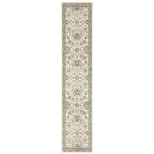 12' Runner Gray and Ivory Oriental Power Loom Runner Rug - Homeroots - Flyclothing LLC