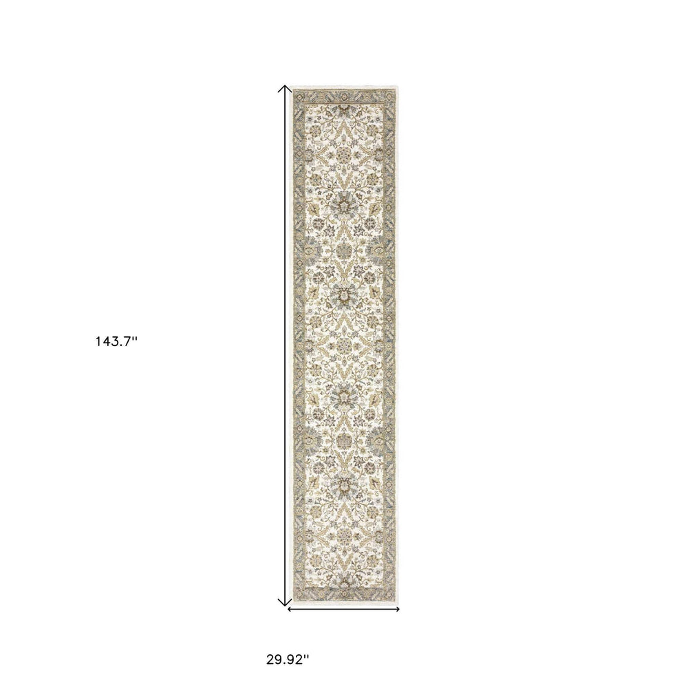 12' Runner Gray and Ivory Oriental Power Loom Runner Rug - Homeroots - Flyclothing LLC