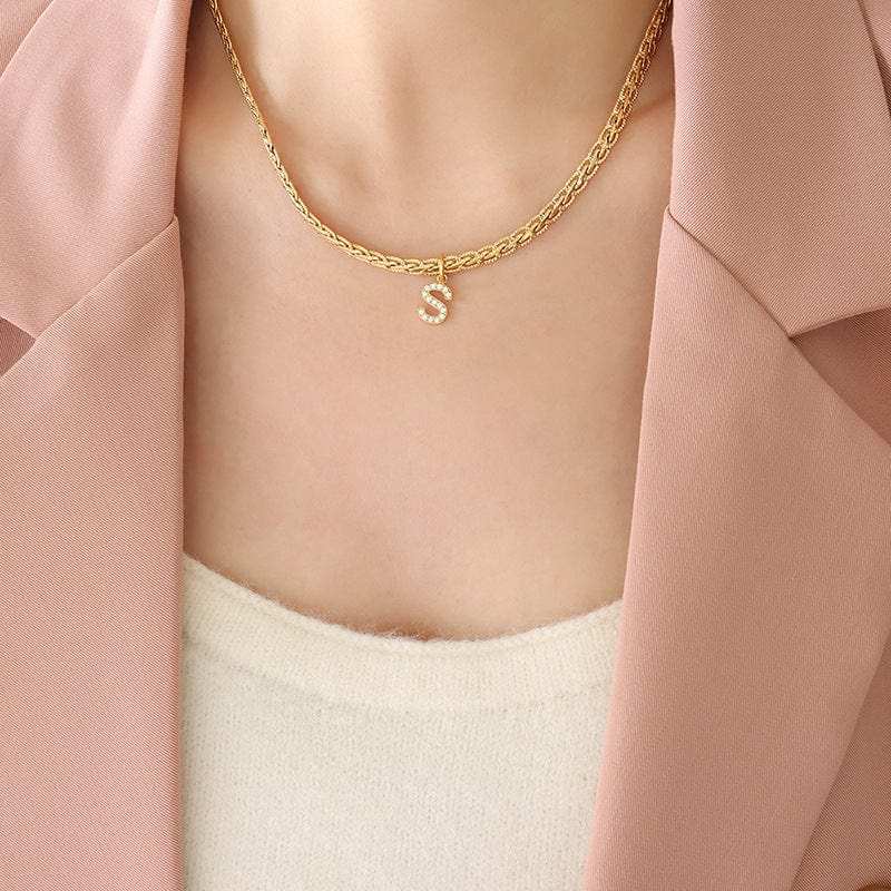 Brass Inlaid Zircon Letter Pendant Necklace - Trendsi - Flyclothing LLC