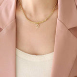 Brass Inlaid Zircon Letter Pendant Necklace - Trendsi - Flyclothing LLC